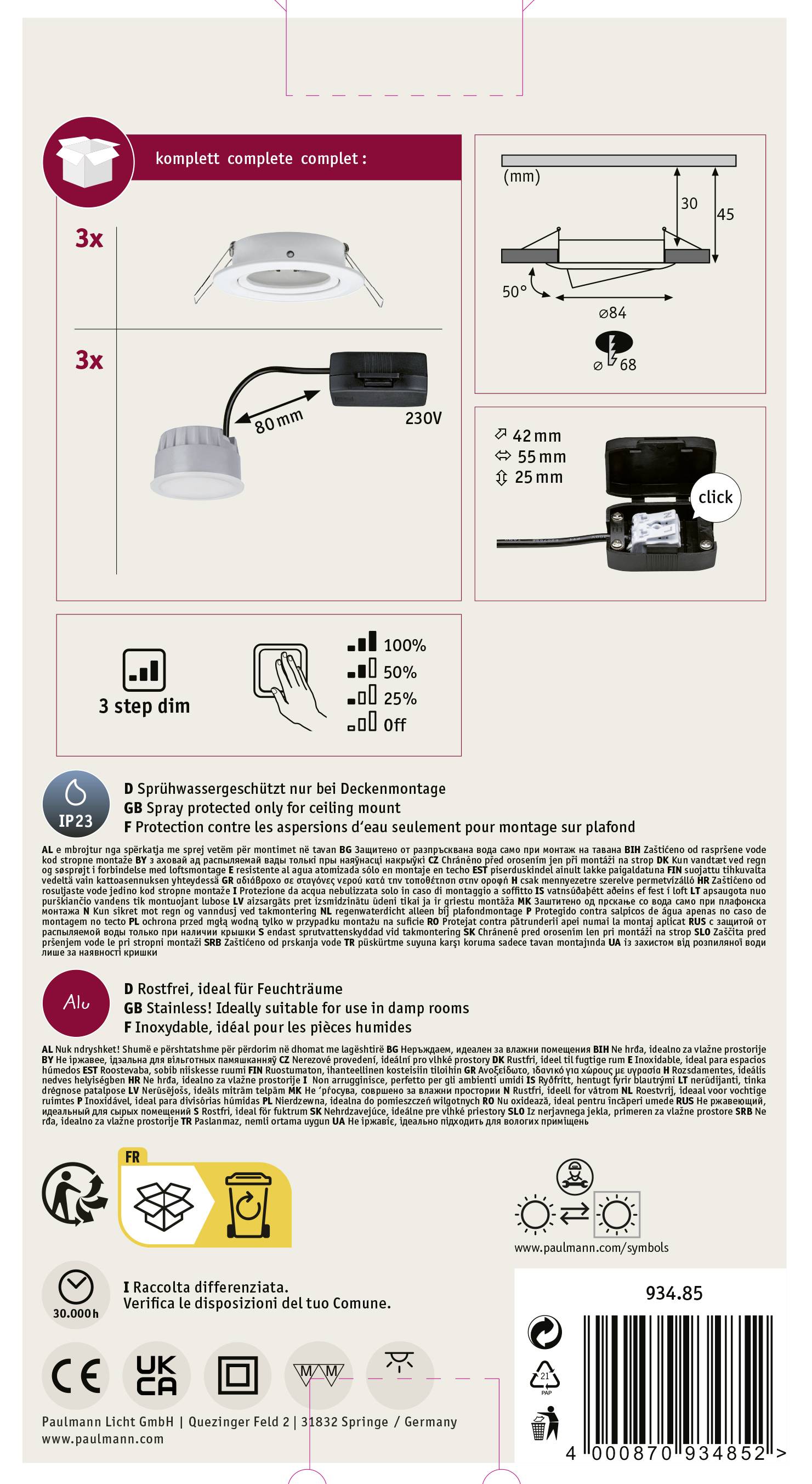 Tylna strona opakowania produktu z instrukcją montażu. Prezentuje komponenty, wymiary, informacje bezpieczeństwa oraz wytyczne dotyczące instalacji.