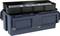 Niebieski skrzynka narzędziowa z wyjmowaną czarną przegródką i wieloma przegrodami do przechowywania narzędzi lub drobnych elementów.