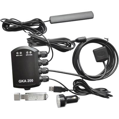 Urządzenie GPS GKA 200 z kablami i antenami, pendrive'em i lampą. Używane do śledzenia pojazdów.
