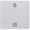 Prostokątny biały przełącznik z symbolem żarówki u góry i trzema otworami wentylacyjnymi na dole, najprawdopodobniej włącznik światła.
