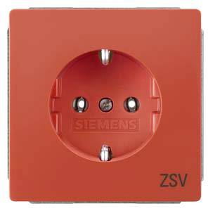 Czerwone gniazdo kontaktowe z zabezpieczeniem firmy Siemens z napisem 'ZSV', odpowiednie do specjalnych systemów zasilania.