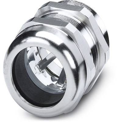Metalowa dławnica kablowa w kolorze srebrnym, o cylindrycznym kształcie, wyposażona w zabezpieczenia do zarządzania przewodami w zastosowaniach technicznych.