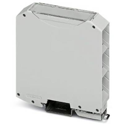 Szary, prostokątny rozdzielacz elektroniczny z wieloma otworami po bokach, przeznaczony do zastosowań w szafach sterowniczych.