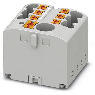 Elektroniczna jednostka złączowa z wieloma pomarańczowymi zaciskami na szarej obudowie z tworzywa sztucznego.