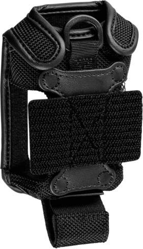 Czarne, wytrzymałe etui z rzepem, nadające się do zamocowania na pasku. Idealne do narzędzi, latarek lub innych urządzeń.