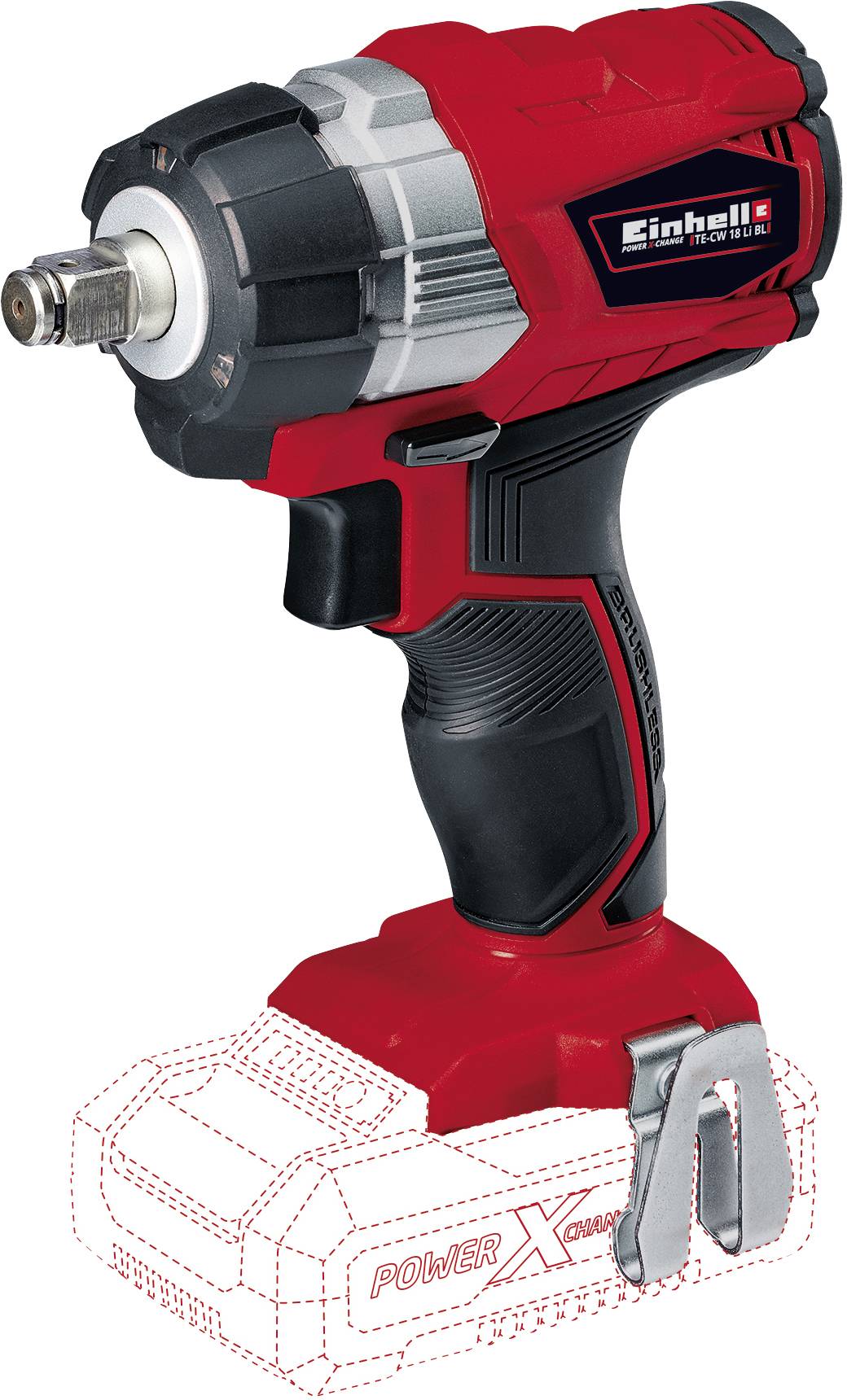 'Akumulatorowy wkrętak udarowy w kolorach czerwonym i czarnym z ergonomicznym uchwytem, przedstawiony bez akumulatora. Logo Einhell po stronie.'