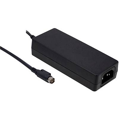 Prostokątny, czarny zasilacz sieciowy z odłączanym przewodem zasilającym i wtyczką na końcu. Idealny do urządzeń elektronicznych.