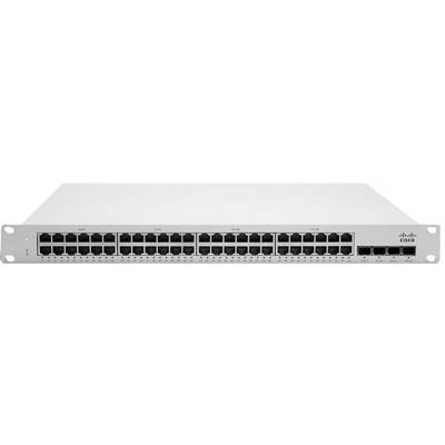 Przełącznik sieciowy z 48 portami Ethernet oraz 4 portami SFP, przeznaczony do zarządzania i łączenia urządzeń sieciowych w szafie rack.