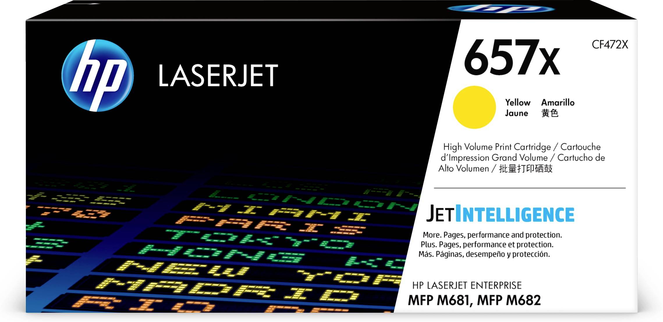Pudełko kartridża toneru HP LaserJet 657X żółty wysokowydajny do JetIntelligence, kompatybilny z HP LaserJet Enterprise MFP M681 i M682.