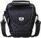 Czarna torba na aparat fotograficzny Rivacase z paskiem na ramię i zamkiem błyskawicznym, odpowiednia do bezpiecznego transportu sprzętu fotograficznego.