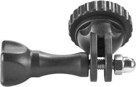 Czarna podstawka do aparatu z mechanizmem śrubowym, przeznaczona do mocowania kamery na urządzeniach przypominających statyw.