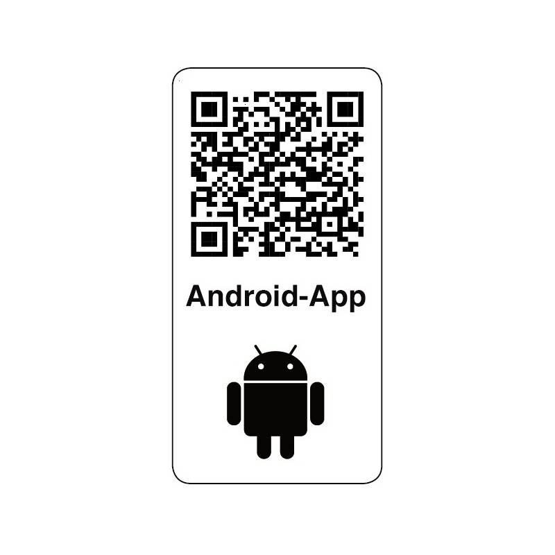 Kod QR oznaczony jako 'Android-App' nad ikoną robota Android.