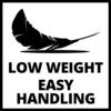'Ilustracja graficzna nad tekstem: Niski ciężar, prosta obsługa.'
