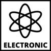 Czarny symbol atomu nad słowem 'ELECTRONIC' napisanym wielkimi literami na białym tle.
