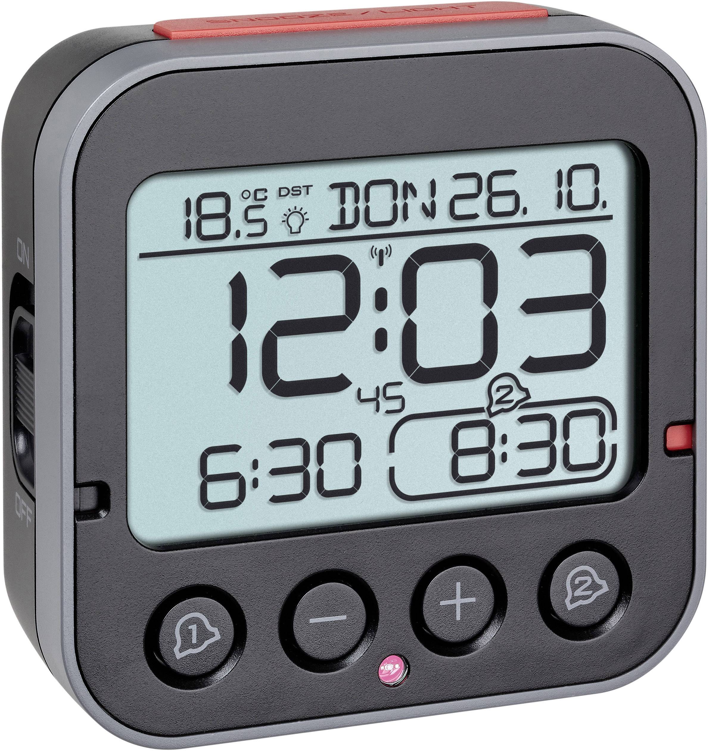 TFA Dostmann 60.2550.01 Радіокерований будильник чорний Кількість будильників 2 великий дисплей