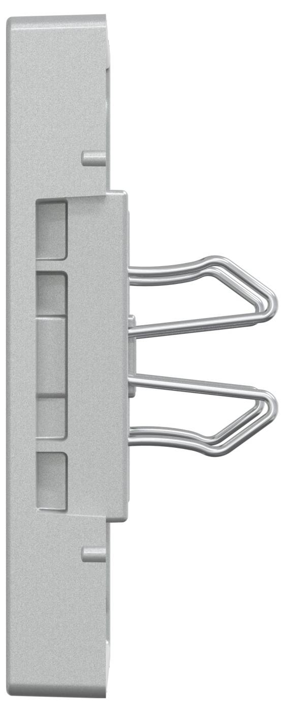 Spinacz metalowy widziany z boku, ukazujący strukturę i podwójne druty do mocowania papieru.