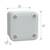 Mały, biały, prostokątny elektryczny boks o wymiarach oznaczonych: 74 mm x 74 mm x 54 mm (2,9 cala x 2,9 cala x 2,1 cala), z czterema śrubami w narożnikach.
