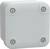 Szara, kwadratowa, plastikowa obudowa o zaokrąglonych narożnikach i czterech widocznych śrubach, używana do przechowywania elementów elektrycznych.