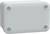 Prostokątne, szare pudełko elektryczne z zaokrąglonymi krawędziami i czterema wkrętami, po jednym w każdym rogu, służące do solidnego zamocowania.