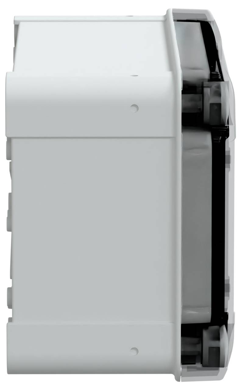 Biały przemysłowy aparat widziany z boku, prezentujący boksowaty, prostokątny kształt z widocznymi złączami i mocowaniami.