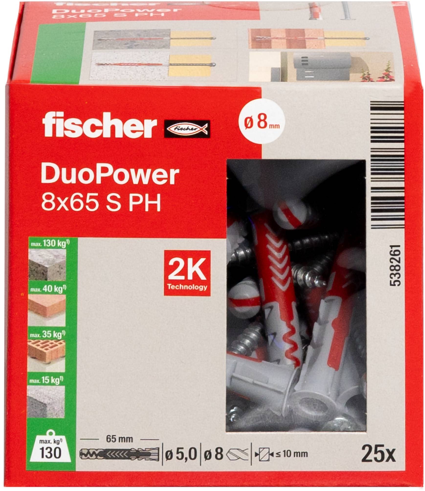 Fischer 538261 DUOPOWER 8x65 S PH LD Kołek 2-komponentowy 65 mm 8 mm 25 szt.-6