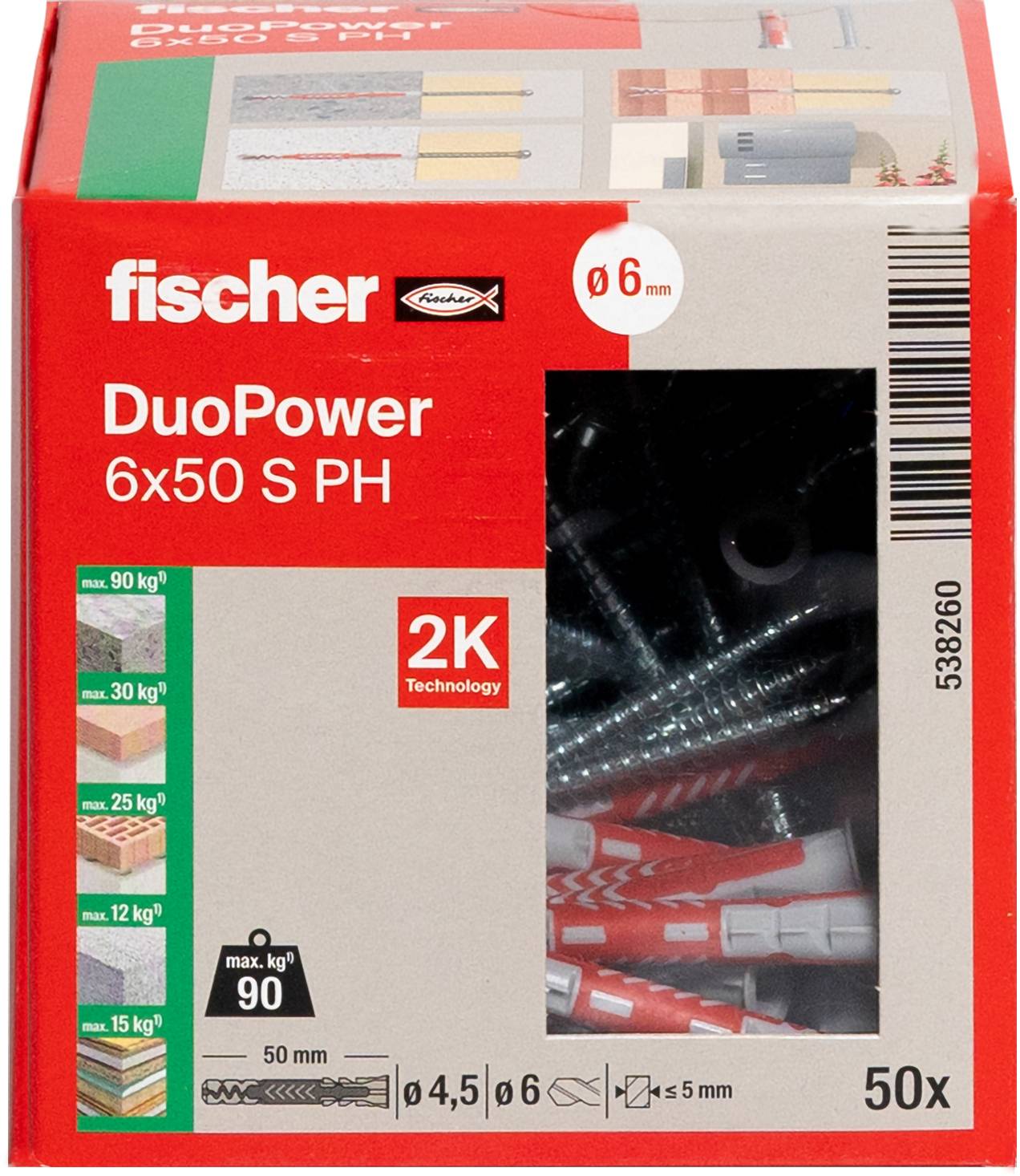 Fischer 538260 DUOPOWER 6x50 S PH LD Kołek 2-komponentowy 50 mm 6 mm 50 szt.-6