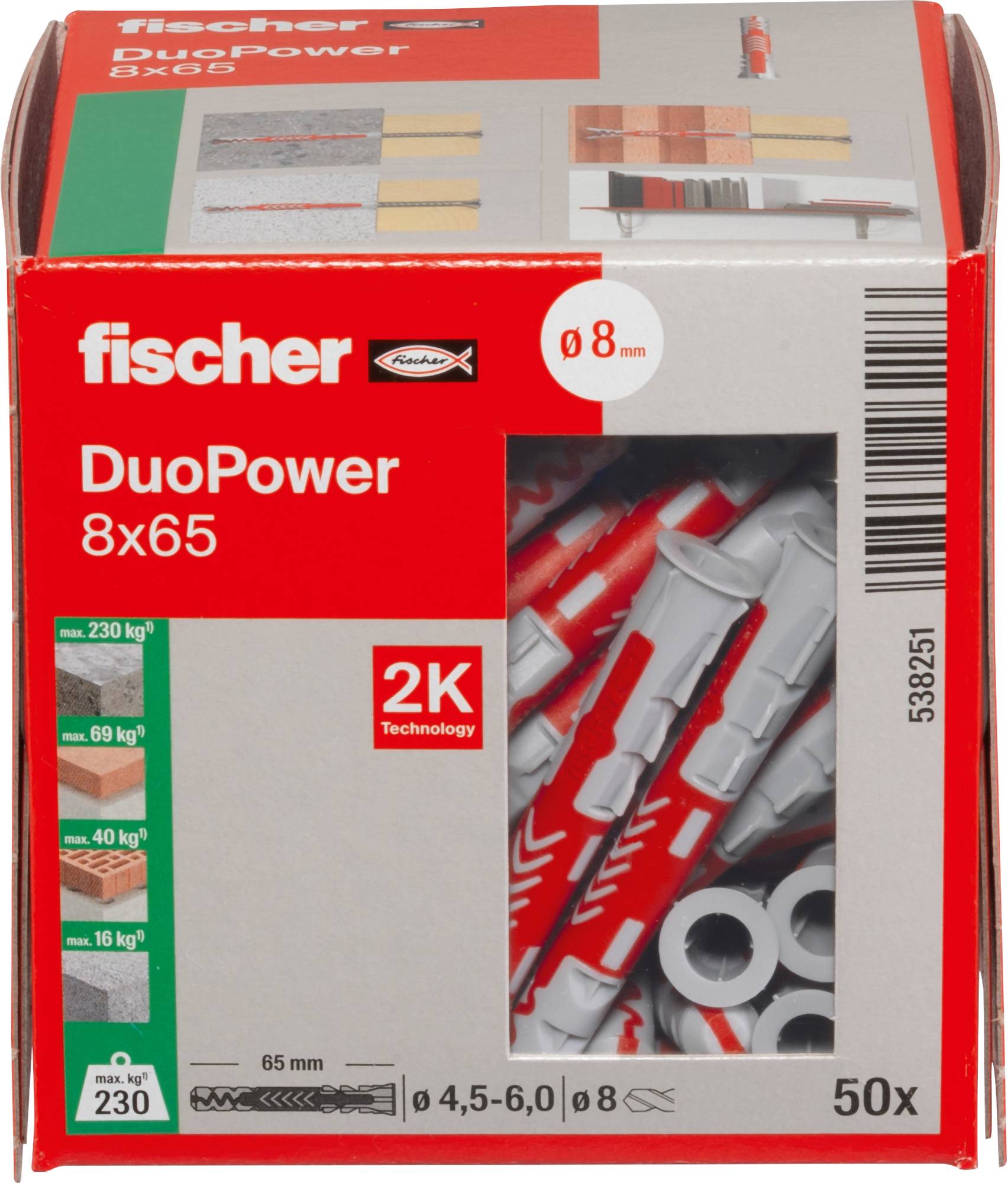 Fischer 538251 DUOPOWER 8x65 LD Kołek 2-komponentowy 65 mm 8 mm 50 szt.-3