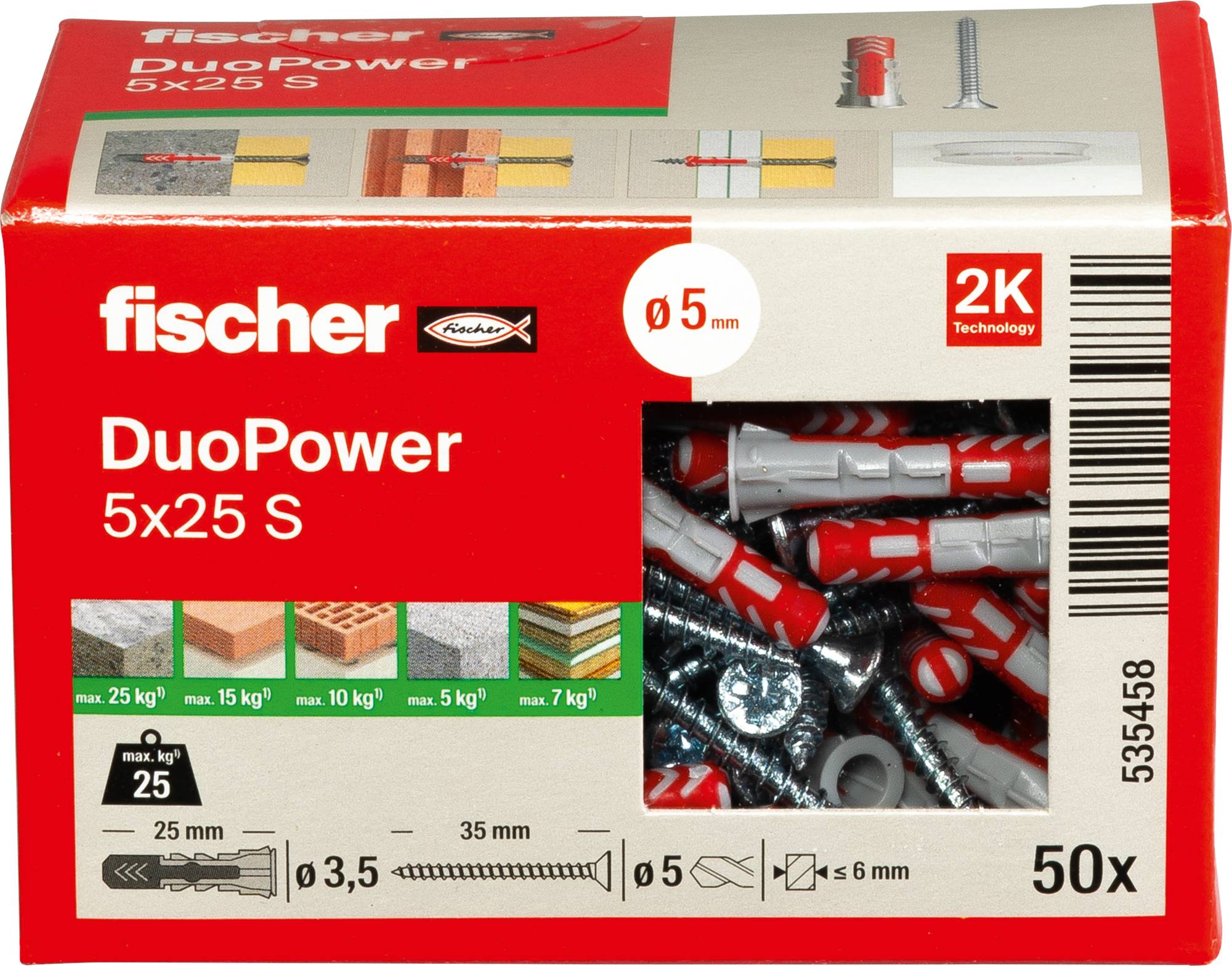 Fischer 535458 DUOPOWER 5x25 S LD Kołek 2-komponentowy 25 mm 5 mm 50 szt.-6