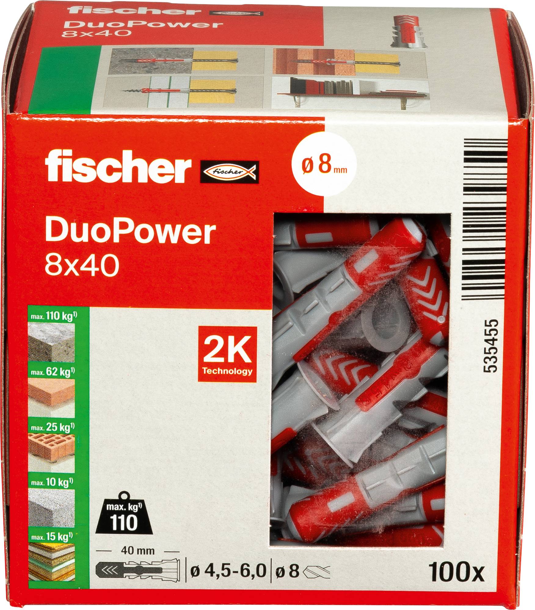 Fischer 535455 DUOPOWER 8x40 LD Kołek 2-komponentowy 40 mm 8 mm 100 szt.-6