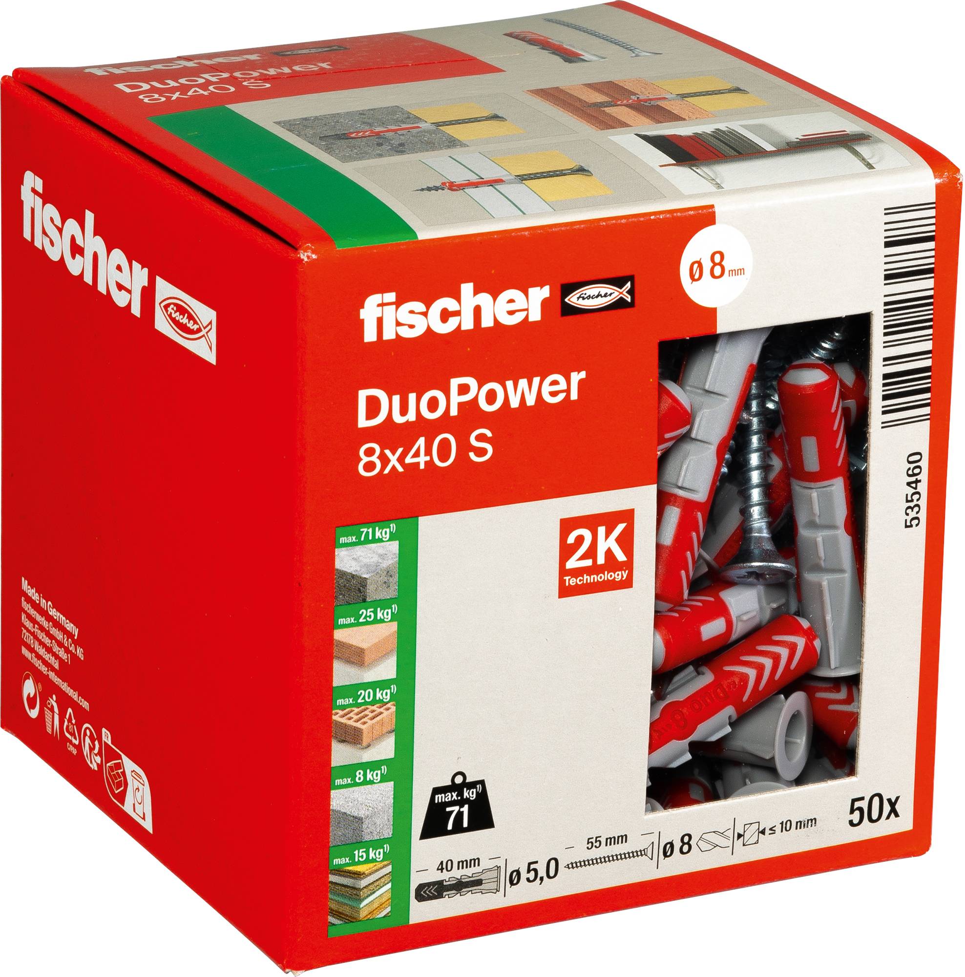 Fischer 535460 DUOPOWER 8x40 S LD Kołek 2-komponentowy 40 mm 8 mm 50 szt.-5