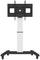 Mobilny stojak na telewizor z kółkami i regulowaną wysokością do zamocowania ekranu. Solidny, czarno-biały design.