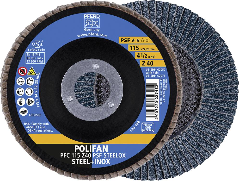 POLIFAN PFC 115 Z 40 PSF пластинчатий диск STEELOX PFERD TOOLS Z PSF Steelox 67764115 10 шт.