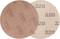 Dwa kręgi z teksturą papieru ściernego. Prawy krąg wielokrotnie ozdobiony nadrukiem numeru ziarnistości '320'.
