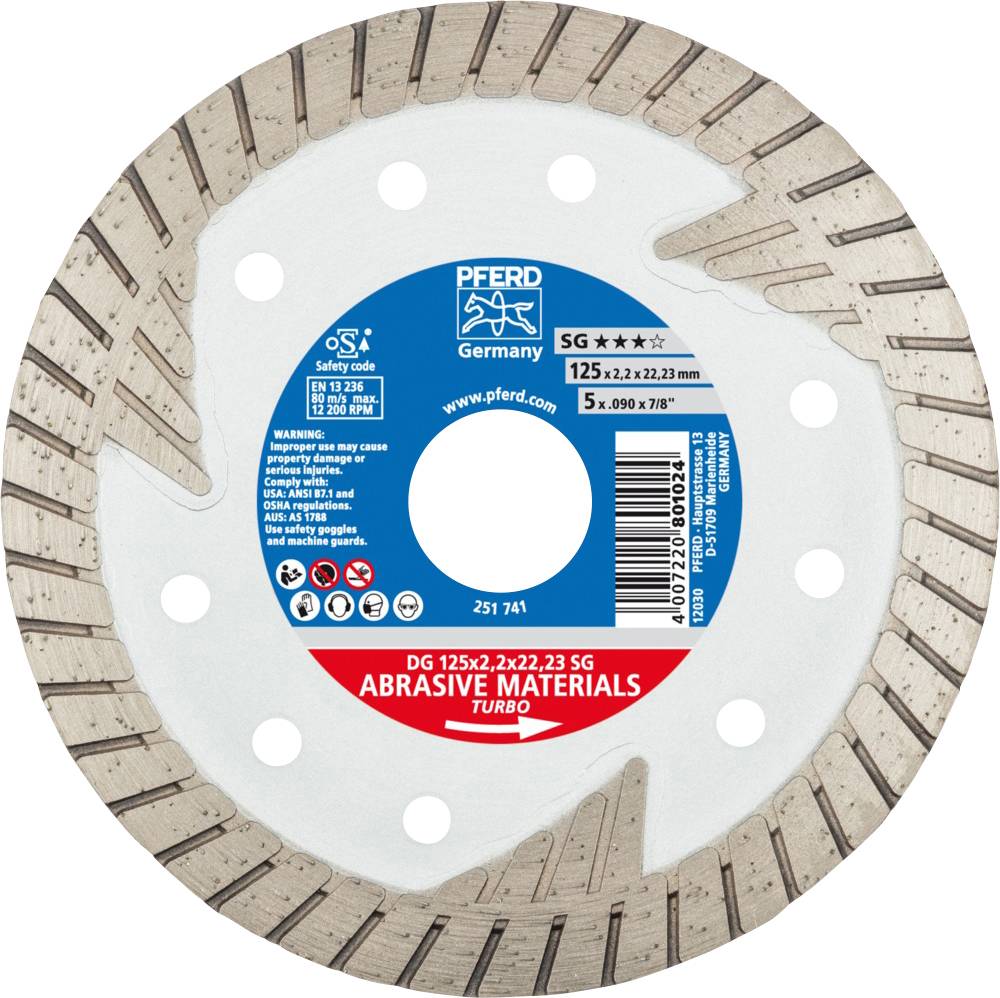PFERD TOOLS 68000022 Алмазний відрізний диск Dg Sg Діаметр 125 мм Діаметр отвору 22,23 мм 1 шт.