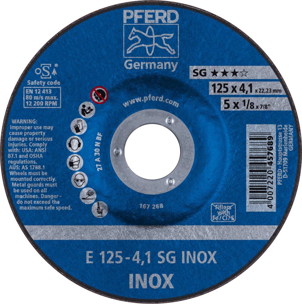 PFERD TOOLS 62212423 Sg Inox Кутовий відрізний диск Діаметр 125 мм Діаметр отвору 22,23 мм 10 шт.