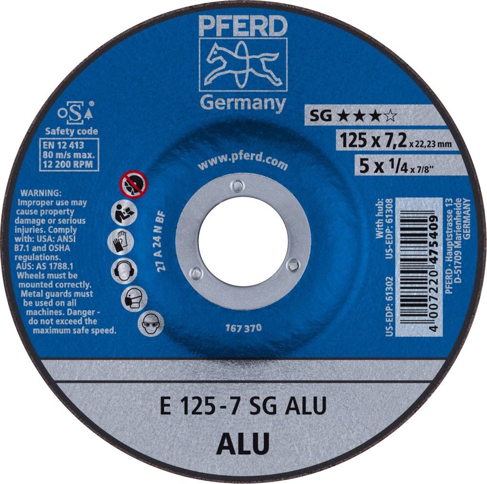 PFERD TOOLS 62212622 Вигнутий відрізний диск Sg Alu Діаметр 125 мм Діаметр отвору 22,23 мм 10 шт.