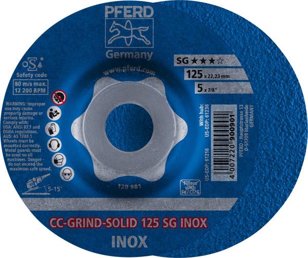 PFERD TOOLS 64186125 Cc-Grind-Solid Sg Inox Tarcza tnąca wygięta Średnica 125 mm Średnica otworu 22.23 mm  10 szt.