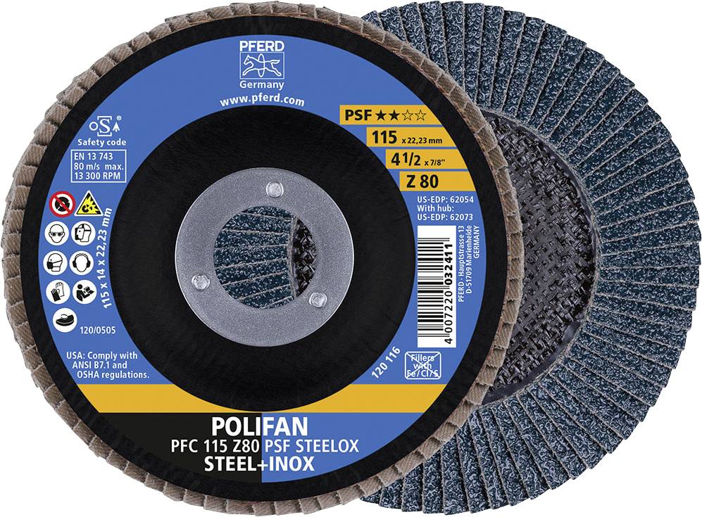 Пелюстковий шліфувальний диск POLIFAN PFC 115 Z 80 PSF STEELOX PFERD TOOLS Z PSF Steelox 67768115 10 шт.