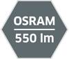Sześciokąt z szarym tłem i białym tekstem 'OSRAM 550 lm'.
