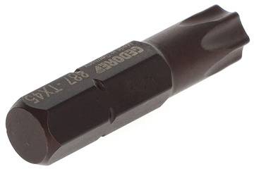 Brązowy bit do wkrętaka z napisem 'GCDRE' leży na białej powierzchni.