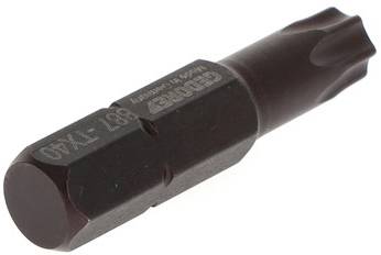 Czarny bit wkrętakowy z sześciokątnym uchwytem i gwiazdkową końcówką na białym tle.