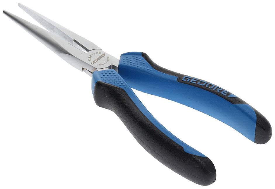 Szczypce precyzyjne Langspitz z niebieskimi i czarnymi uchwytami, odpowiednie do precyzyjnych prac w trudno dostępnych miejscach.