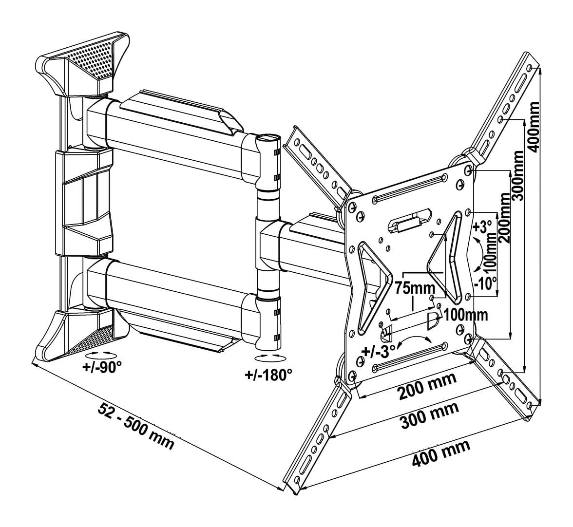 Настінне кріплення для телевізора My Wall H19-2L, змінна відстань від стіни, 66,0 см (26 дюймів) - 119,4 см (47 дюймів), поворотне