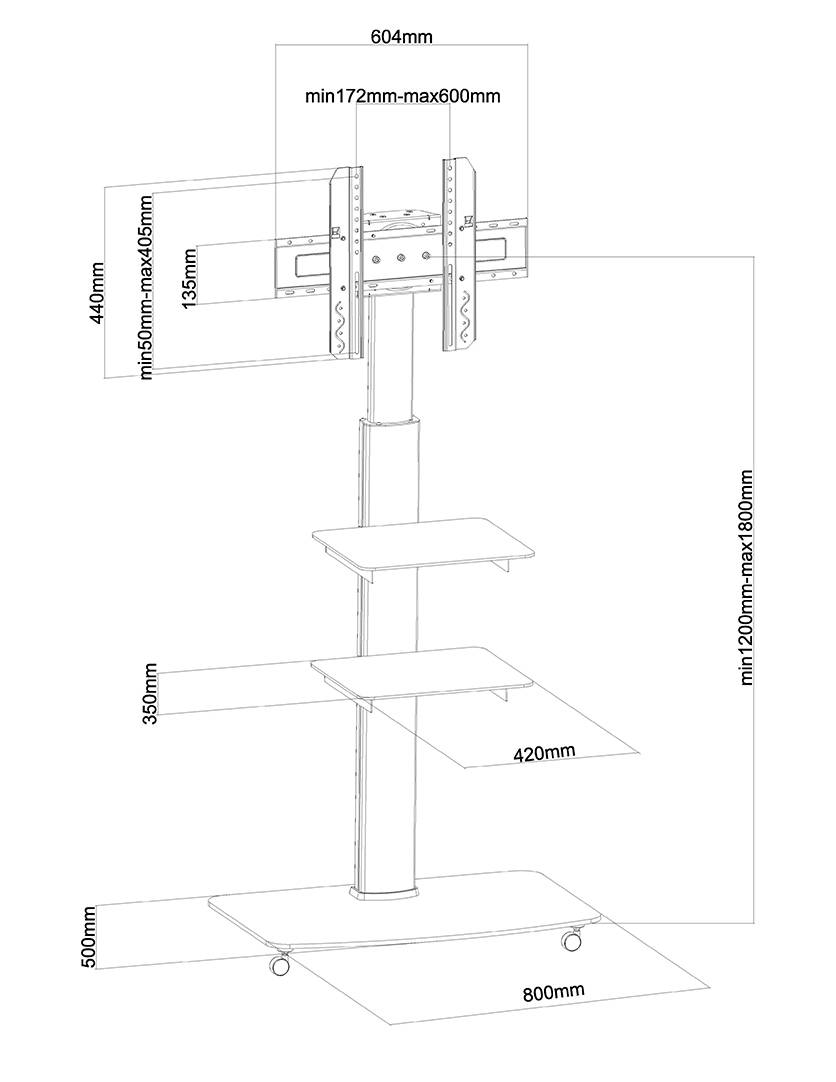 Тумба під телевізор My Wall HP100L на колесах для телевізорів розміром 94,0 см (37 дюймів) - 177,8 см (70 дюймів), регульована по