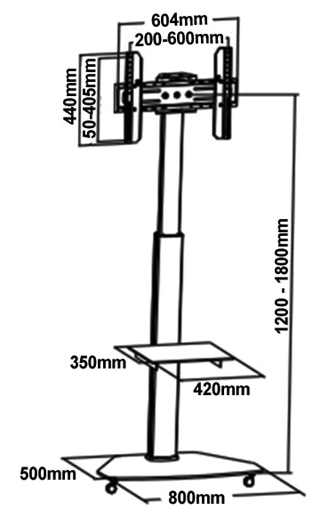 My Wall HP1DWL Stojak na kółkach do telewizora 94,0 cm (37") - 177,8 cm (70") Przenośny-3