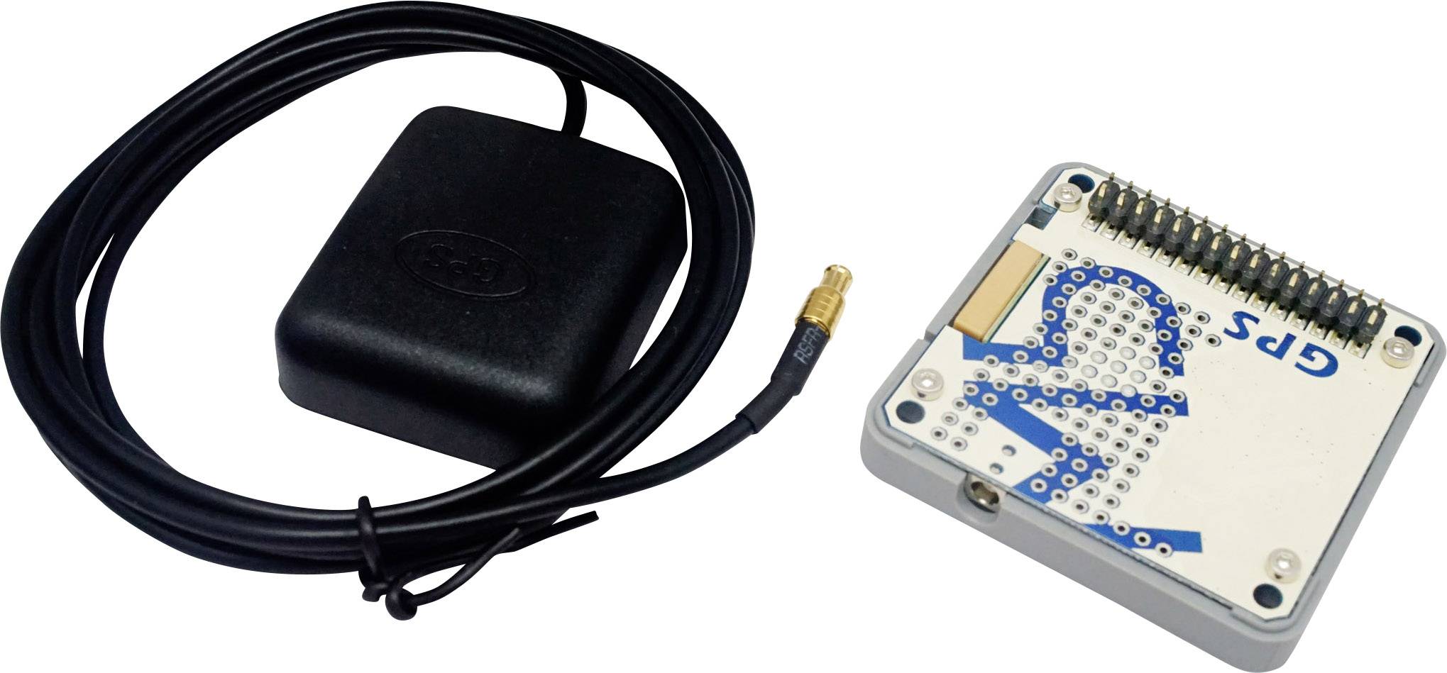 Moduł GPS z kablem przyłączeniowym, używany do określania pozycji w zastosowaniach elektronicznych.