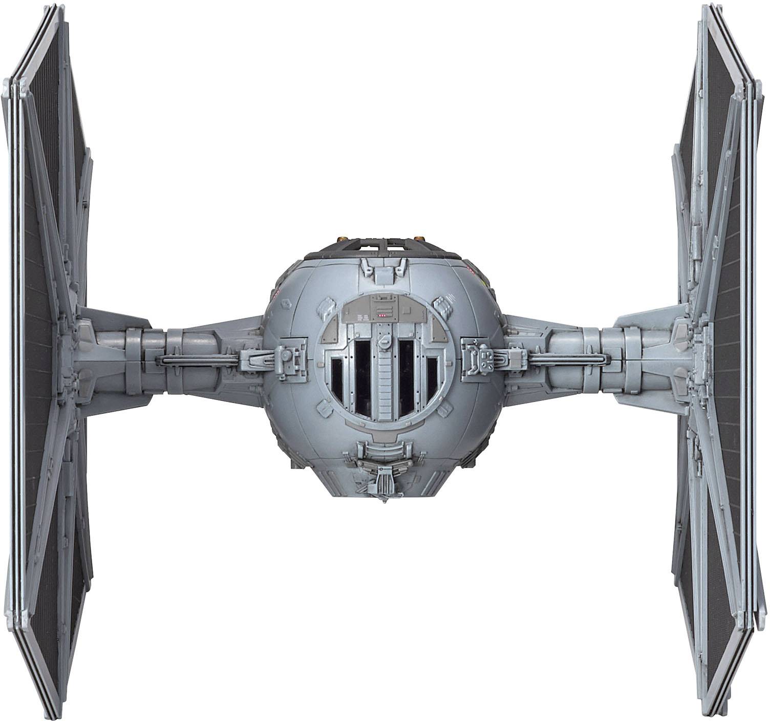 Szary statek kosmiczny znany z filmu science fiction, z charakterystycznymi skrzydłami bocznymi i centralną kabiną pilota.