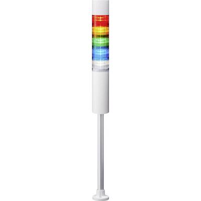 Wielokolorowa lampa sygnalizacyjna z pięcioma ułożonymi pionowo świecącymi krążkami w kolorach: czerwonym, pomarańczowym, żółtym, zielonym i niebieskim.
