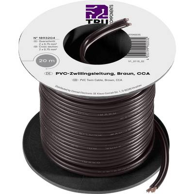 Rolka brązowego przewodu podwójnego PVC firmy TRU Components o długości 20 m i przekroju 0,75 mm².
