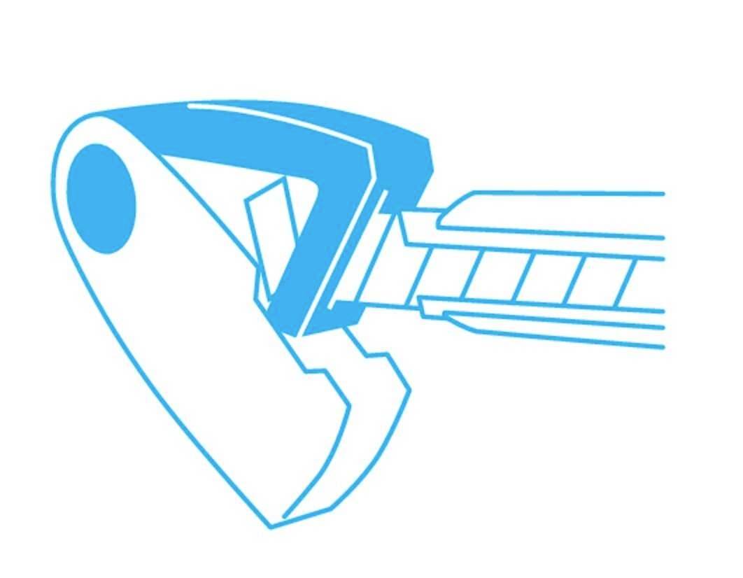 Stylizowany, niebieski projekt graficzny narzędzia do czyszczenia łańcucha, podkreślający konserwację łańcuchów rowerowych.